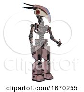 Robot Containing Bird Skull Head And Red Led Circle Eyes And Head Shield Design And Light Chest Exoshielding And No Chest Plating And Prototype Exoplate Legs Powder Pink Metal Facing Left View