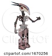 Poster, Art Print Of Robot Containing Bird Skull Head And Red Led Circle Eyes And Head Shield Design And Light Chest Exoshielding And No Chest Plating And Prototype Exoplate Legs Powder Pink Metal Interacting
