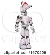 Poster, Art Print Of Cyborg Containing Flat Elongated Skull Head And Light Chest Exoshielding And Prototype Exoplate Chest And Light Leg Exoshielding White Halftone Toon Hero Pose