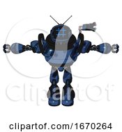 Poster, Art Print Of Automaton Containing Digital Display Head And Hashtag Face And Retro Antennas And Heavy Upper Chest And Light Leg Exoshielding And Stomper Foot Mod Grunge Dark Blue T-Pose