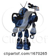 Poster, Art Print Of Automaton Containing Digital Display Head And Hashtag Face And Retro Antennas And Heavy Upper Chest And Light Leg Exoshielding And Stomper Foot Mod Grunge Dark Blue