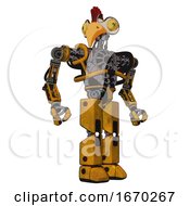 Poster, Art Print Of Cyborg Containing Bird Skull Head And Brass Steampunk Eyes And Chicken Design And Heavy Upper Chest And No Chest Plating And Prototype Exoplate Legs Worn Construction Yellow Hero Pose