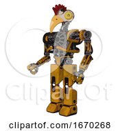 Poster, Art Print Of Cyborg Containing Bird Skull Head And Brass Steampunk Eyes And Chicken Design And Heavy Upper Chest And No Chest Plating And Prototype Exoplate Legs Worn Construction Yellow Facing Right View