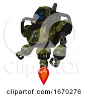 Poster, Art Print Of Bot Containing Digital Display Head And Angry Face And Winglets And Heavy Upper Chest And Triangle Of Blue Leds And Jet Propulsion Grunge Army Green Facing Right View