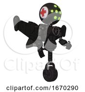 Poster, Art Print Of Android Containing Round Head And Green Eyes Array And First Aid Emblem And Light Chest Exoshielding And Chest Valve Crank And Stellar Jet Wing Rocket Pack And Unicycle Wheel