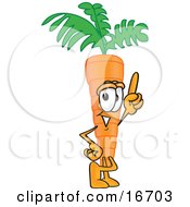 Poster, Art Print Of Orange Carrot Mascot Cartoon Character Pointing Upwards
