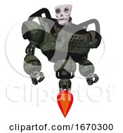 Poster, Art Print Of Robot Containing Humanoid Face Mask And Skeleton War Paint And Heavy Upper Chest And Jet Propulsion Old Corroded Copper Hero Pose
