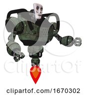 Poster, Art Print Of Robot Containing Humanoid Face Mask And Skeleton War Paint And Heavy Upper Chest And Jet Propulsion Old Corroded Copper Interacting