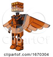 Poster, Art Print Of Robot Containing Dual Retro Camera Head And Cube Array Head And Light Chest Exoshielding And Pilots Wings Assembly And No Chest Plating And Prototype Exoplate Legs Secondary Orange Halftone