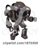 Poster, Art Print Of Robot Containing Oval Wide Head And Blue Eyes And Green Led Ornament And Heavy Upper Chest And Chest Energy Sockets And Prototype Exoplate Legs Light Brown Fight Or Defense Pose