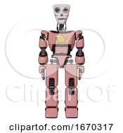 Poster, Art Print Of Mech Containing Humanoid Face Mask And Skeleton War Paint And Light Chest Exoshielding And Yellow Star And Prototype Exoplate Legs Toon Pink Tint Front View