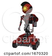 Poster, Art Print Of Android Containing Oval Wide Head And Sunshine Patch Eye And Techno Mohawk And Light Chest Exoshielding And Rocket Pack And No Chest Plating And Six-Wheeler Base Cherry Tomato Red