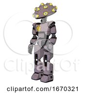 Poster, Art Print Of Droid Containing Many-Eyed Monster Head Design And Light Chest Exoshielding And Yellow Star And Prototype Exoplate Legs Dark Sketch Facing Right View