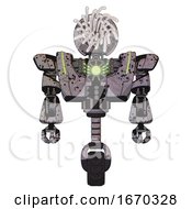 Poster, Art Print Of Mech Containing Round Fiber Optic Connectors Head And Heavy Upper Chest And Heavy Mech Chest And Green Energy Core And Unicycle Wheel Dark Ink Dots Sketch Front View