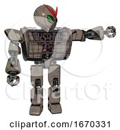 Droid Containing Grey Alien Style Head And Green Demon Eyes And Heavy Upper Chest And Heavy Mech Chest And Barbed Wire Chest Armor Cage And Prototype Exoplate Legs Patent Khaki Metal