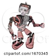 Poster, Art Print Of Mech Containing Humanoid Face Mask And Skeleton War Paint And Heavy Upper Chest And No Chest Plating And Light Leg Exoshielding And Stomper Foot Mod Toon Pink Tint Fight Or Defense Pose