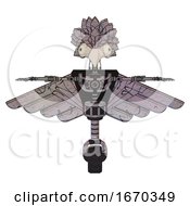 Poster, Art Print Of Robot Containing Bird Skull Head And Bone Skull Eye Holes And Bird Feather Design And Light Chest Exoshielding And Pilots Wings Assembly And No Chest Plating And Unicycle Wheel Dark Sketch Doodle