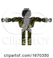 Poster, Art Print Of Mech Containing Digital Display Head And Happy Face And Led And Protection Bars And Heavy Upper Chest And Heavy Mech Chest And Prototype Exoplate Legs Grunge Army Green T-Pose