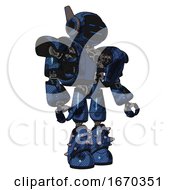 Poster, Art Print Of Mech Containing Digital Display Head And Sleeping Face And Winglets And Heavy Upper Chest And Heavy Mech Chest And Light Leg Exoshielding And Spike Foot Mod Grunge Dark Blue Facing Left View