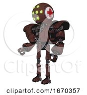 Poster, Art Print Of Automaton Containing Round Head And Green Eyes Array And First Aid Emblem And Heavy Upper Chest And Heavy Mech Chest And Ultralight Foot Exosuit Steampunk Copper Facing Right View