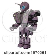 Bot Containing Grey Alien Style Head And Blue Grate Eyes And Bug Antennas And Heavy Upper Chest And Heavy Mech Chest And Green Cable Sockets Array And Prototype Exoplate Legs Lilac Metal