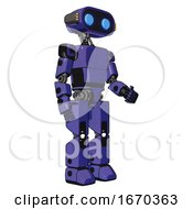 Poster, Art Print Of Android Containing Dual Retro Camera Head And Cute Retro Robo Head And Yellow Head Leds And Light Chest Exoshielding And Prototype Exoplate Chest And Prototype Exoplate Legs Primary Blue Halftone