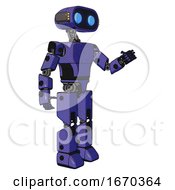 Poster, Art Print Of Android Containing Dual Retro Camera Head And Cute Retro Robo Head And Yellow Head Leds And Light Chest Exoshielding And Prototype Exoplate Chest And Prototype Exoplate Legs Primary Blue Halftone