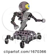 Poster, Art Print Of Cyborg Containing Giant Eyeball Head Design And Heavy Upper Chest And No Chest Plating And Insect Walker Legs Dark Ink Dots Sketch Interacting