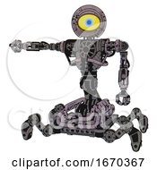 Poster, Art Print Of Cyborg Containing Giant Eyeball Head Design And Heavy Upper Chest And No Chest Plating And Insect Walker Legs Dark Ink Dots Sketch Arm Out Holding Invisible Object