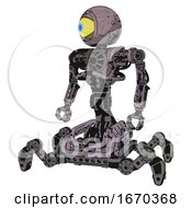 Poster, Art Print Of Cyborg Containing Giant Eyeball Head Design And Heavy Upper Chest And No Chest Plating And Insect Walker Legs Dark Ink Dots Sketch Standing Looking Right Restful Pose