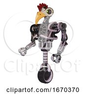 Poster, Art Print Of Cyborg Containing Bird Skull Head And Yellow And Green Scope Eyes And Chicken Design And Heavy Upper Chest And No Chest Plating And Unicycle Wheel Sketch Pad Dirty Smudge Facing Right View