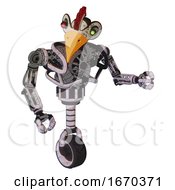 Poster, Art Print Of Cyborg Containing Bird Skull Head And Yellow And Green Scope Eyes And Chicken Design And Heavy Upper Chest And No Chest Plating And Unicycle Wheel Sketch Pad Dirty Smudge Fight Or Defense Pose