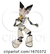 Poster, Art Print Of Automaton Containing Bird Skull Head And Red Led Circle Eyes And Robobeak Design And Light Chest Exoshielding And No Chest Plating And Light Leg Exoshielding Off White Toon Fight Or Defense Pose