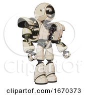 Poster, Art Print Of Cyborg Containing Round Head Chomper Design And Heavy Upper Chest And Heavy Mech Chest And Light Leg Exoshielding Off White Toon Facing Left View