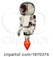 Poster, Art Print Of Cyborg Containing Round Barbed Wire Round Head And Light Chest Exoshielding And Prototype Exoplate Chest And Jet Propulsion Off White Toon Facing Right View