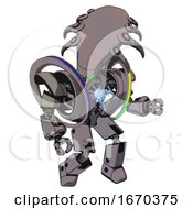 Android Containing Flat Elongated Skull Head And Heavy Upper Chest And Heavy Mech Chest And Spectrum Fusion Core Chest And Prototype Exoplate Legs Halftone Gray Fight Or Defense Pose
