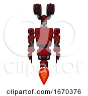 Poster, Art Print Of Automaton Containing Dual Retro Camera Head And Light Chest Exoshielding And Prototype Exoplate Chest And Jet Propulsion Red Blood Grunge Material Front View
