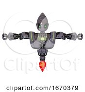 Mech Containing Grey Alien Style Head And Green Inset Eyes And Heavy Upper Chest And Heavy Mech Chest And Green Energy Core And Jet Propulsion Light Lavender Metal T-Pose