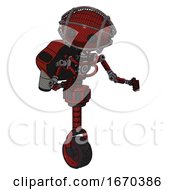 Droid Containing Oval Wide Head And Beady Black Eyes And Barbed Wire Cage Helmet And Light Chest Exoshielding And Rocket Pack And No Chest Plating And Unicycle Wheel Matted Red
