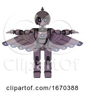 Poster, Art Print Of Cyborg Containing Grey Alien Style Head And Electric Eyes And Gray Helmet And Light Chest Exoshielding And Blue Energy Core And Cherub Wings Design And Prototype Exoplate Legs Lilac Metal T-Pose