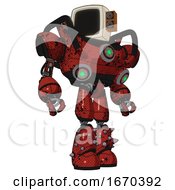 Poster, Art Print Of Android Containing Old Computer Monitor And Old Retro Speakers And Heavy Upper Chest And Chest Green Energy Cores And Light Leg Exoshielding And Spike Foot Mod Grunge Dots Cherry Tomato Red