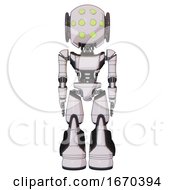 Poster, Art Print Of Droid Containing Round Head And Green Eyes Array And Light Chest Exoshielding And Ultralight Chest Exosuit And Light Leg Exoshielding And Stomper Foot Mod White Halftone Toon Front View