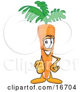 Clipart Picture Of An Orange Carrot Mascot Cartoon Character Pointing Outwards At The Viewer by Toons4Biz