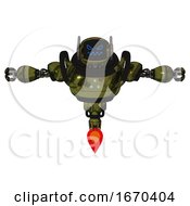Poster, Art Print Of Bot Containing Digital Display Head And Angry Face And Winglets And Heavy Upper Chest And Triangle Of Blue Leds And Jet Propulsion Grunge Army Green T-Pose