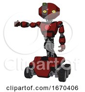 Poster, Art Print Of Android Containing Oval Wide Head And Yellow Eyes And Green Led Ornament And Light Chest Exoshielding And Red Chest Button And Six-Wheeler Base Matted Red Arm Out Holding Invisible Object