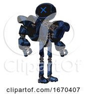 Poster, Art Print Of Robot Containing Digital Display Head And X Face And Heavy Upper Chest And Heavy Mech Chest And Ultralight Foot Exosuit Grunge Dark Blue Hero Pose