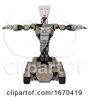 Poster, Art Print Of Automaton Containing Humanoid Face Mask And Light Chest Exoshielding And Blue Energy Core And Six-Wheeler Base Grungy Fiberglass T-Pose