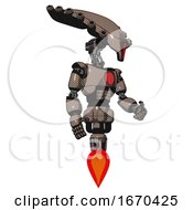 Poster, Art Print Of Mech Containing Flat Elongated Skull Head And Light Chest Exoshielding And Red Chest Button And Jet Propulsion Khaki Halftone Facing Left View