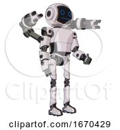 Poster, Art Print Of Mech Containing Digital Display Head And Blank-Faced Expression And Light Chest Exoshielding And Prototype Exoplate Chest And Minigun Back Assembly And Ultralight Foot Exosuit White Halftone Toon