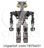 Android Containing Bird Skull Head And Big Yellow Eyes And Head Shield Design And Heavy Upper Chest And No Chest Plating And Prototype Exoplate Legs Light Pink Beige Front View